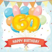 gelukkige verjaardagskaart met nummer 60 ballonnen vector