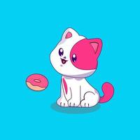 schattig kat aan het eten donut tekenfilm vector icoon illustratie dier voedsel icoon concept geïsoleerd vlak