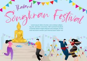 Thailand songkran festival poster illustratie met voorbeeld teksten Aan blauw achtergrond. vector