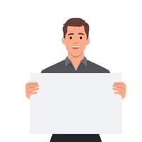 vector tekenfilm illustratie met een glimlachen kantoor Mens met een aanplakbord in zijn handen