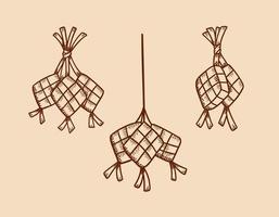 traditioneel ketupat hand- tekening schetsen stijl illustratie grafisch element reeks vector