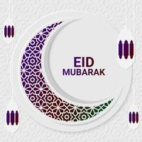 eid mubarak Islamitisch groet kaart ontwerp. wit luxe eid mubarak achtergrond met hangende ornamenten. vector illustratie