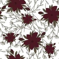 naadloos herhaling patroon met bloemen en bladeren. donker rood bloem Aan wit achtergrond. vector