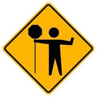 flaggers in de weg vooruit waarschuwing verkeerssymbool teken isoleren op witte achtergrond, vector illustratie