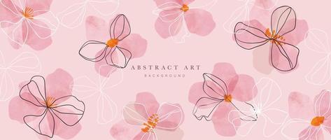 abstract bloemen kunst achtergrond vector. botanisch waterverf hand- geschilderd roze bloemen met zwart en wit lijn kunst. ontwerp voor behang, banier, afdrukken, poster, omslag, groet, uitnodiging kaart. vector