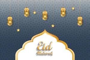 eid mubarak groet achtergrond met gouden kleur kroonluchter concept vector