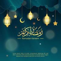 plein Ramadan kareem achtergrond met goud schoonschrift en lantaarn vector