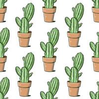 groen cactus naadloos patroon. hand- getrokken vector illustratie. vlak tekenfilm stijl. geïsoleerd Aan wit achtergrond.