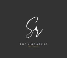 sr eerste brief handschrift en handtekening logo. een concept handschrift eerste logo met sjabloon element. vector