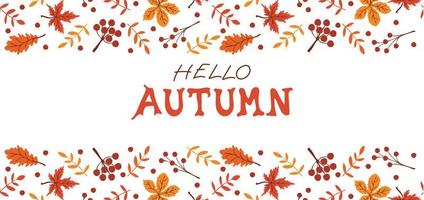Hallo herfst. horizontaal achtergrond met herfst bladeren en bessen Aan een wit achtergrond vector