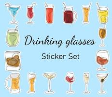 drinken bril. sticker reeks vector