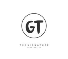 g t gt eerste brief handschrift en handtekening logo. een concept handschrift eerste logo met sjabloon element. vector