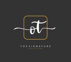 O t ot eerste brief handschrift en handtekening logo. een concept handschrift eerste logo met sjabloon element. vector