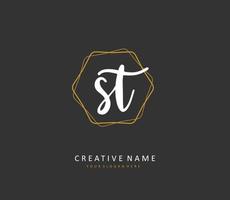 s t st eerste brief handschrift en handtekening logo. een concept handschrift eerste logo met sjabloon element. vector