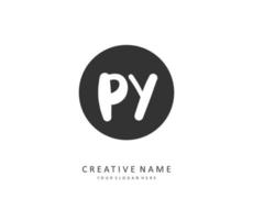 py eerste brief handschrift en handtekening logo. een concept handschrift eerste logo met sjabloon element. vector