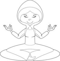 schattig tekenfilm mediteren yoga meisje in capuchon illustratie vector