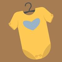 kinderen bodysuit of rompertje, kleding luier geel kleur met blauw hart vector