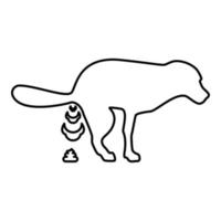 hond ontlasting por poepen huisdier ontlasting aan het doen haar toilet concept van plaats voor wandelen met dieren shit plaats uitwerpselen hoektand contour schets lijn icoon zwart kleur vector illustratie beeld dun vlak