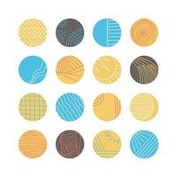 verzameling van creatieve abstracte geometrische sociale media markeert omslagen. ontwerpverhalen ronde icooncollectie. vlekken, golven, strepen, spiralen, stippen, lijnen, ruiten en andere patronen. vector illustratie