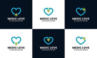 set van medische logo met liefde stethoscoop vorm concept sjabloon vector