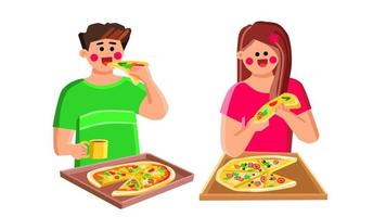 paar aan het eten pizza vector