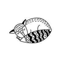 slapen vos in Scandinavisch stijl.creatief afdrukken met doodles voor kleding stof, poster, ansichtkaart, behang, kinderen kleding. vector monochroom illustratie. kleur boek.