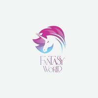 fantasie wereld logo met eenhoorn en kleurrijk abstract vormen vector