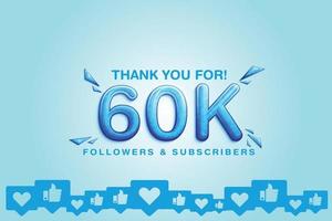 bedankt de ondersteuning van 60000 of 60k volgers of abonnees Aan sociaal platform vector