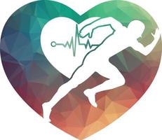 Mens avatar rennen met hart pulse silhouet stijl icoon ontwerp, marathon atleet opleiding en geschiktheid thema vector illustratie