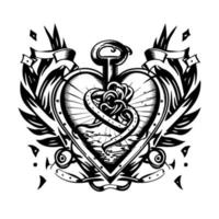 uitdrukken uw liefde in een uniek manier met onze hart teken tatoeëren ontwerp verzameling, met prachtig gedetailleerd zwart en wit hand- getrokken illustraties vector