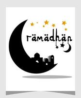 halve maan Islamitisch voor Ramadan kareem groet kaart. Ramadan vakantie uitnodigingen Sjablonen verzameling met hand- getrokken belettering en goud Arabisch patroon. vector illustratie.