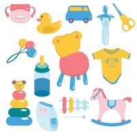 kinderen speelgoed en dingen. goederen voor pasgeborenen. vector