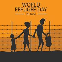 illustratie vector grafisch van vluchtelingen wandelen Aan de staat met weerhaken draad grens, perfect voor Internationale dag, wereld vluchteling dag, vieren, groet kaart, enz.