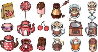 reeks van koekjes en koffie pictogrammen voor websites geïsoleerd Aan wit achtergrond. illustratie vector