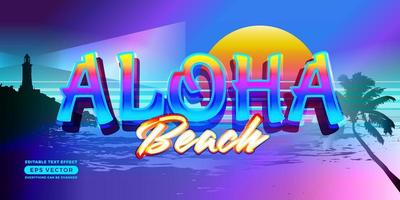 aloha strand retro bewerkbare tekst effect stijl met levendig thema realistisch neon licht concept voor modieus folder, poster en banier sjabloon Promotie vector