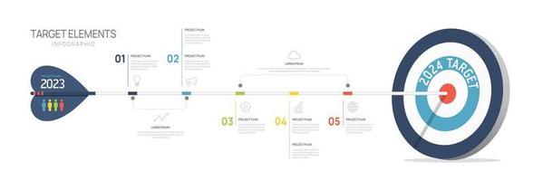 infographic ontwerp sjabloon. creatief doelwit pijl concept met 5 stappen vector