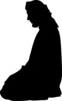 Arabisch Mens bidden silhouet, zwart wit achtergrond, vector illustratie