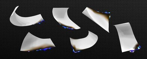 brandend papier lakens met blauw brand vlieg in lucht vector