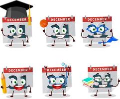 school- leerling van december 31e kalender tekenfilm karakter met divers uitdrukkingen vector