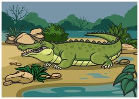 krokodil illustratie in de natuur vector