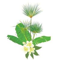 hand- getrokken tropisch palm bladeren samenstelling met oerwoud exotisch bloem Aan wit achtergrond botanisch vector illustratie