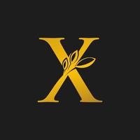 natuur X alfabet blad goud vector