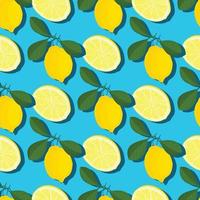 modieus minimaal zomer naadloos patroon met geheel, gesneden vers fruit citroen Aan kleur achtergrond vector