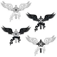 vector ontwerp van gevleugeld kruis met lint, hemels kruis met Vleugels, christen symboliek van paradijs