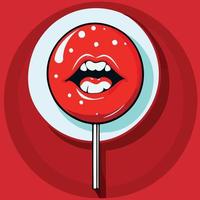 rood lolly met vrouw lippen en rood achtergrond vector