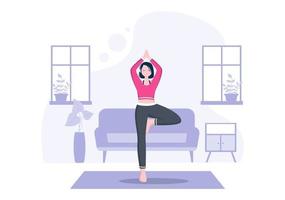 yoga- of meditatiepraktijken zijn gericht op gezondheidsvoordelen van het lichaam om gedachten, emoties, aanvang en het zoeken naar ideeën te beheersen. platte ontwerp vectorillustratie vector