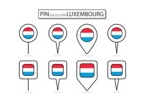 reeks van vlak pin Luxemburg vlag icoon in verschillend vormen vlak pin icoon illustratie ontwerp. vector