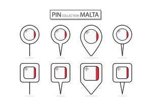 reeks van vlak pin Malta vlag icoon in verschillend vormen vlak pin icoon illustratie ontwerp. vector