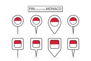 reeks van vlak pin Monaco vlag icoon in verschillend vormen vlak pin icoon illustratie ontwerp. vector