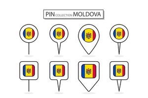 reeks van vlak pin Moldavië vlag icoon in verschillend vormen vlak pin icoon illustratie ontwerp. vector